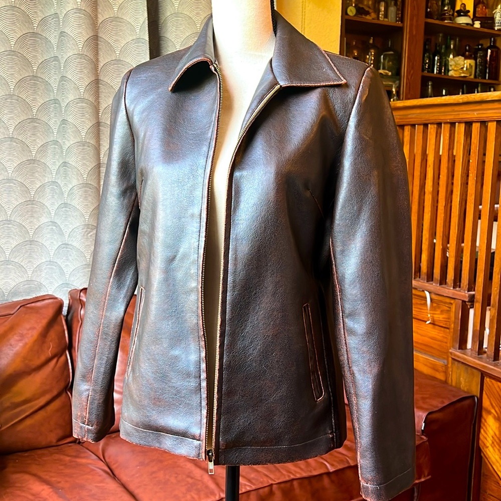 Dark Brown Vegan “Leather” Distressed Jacket